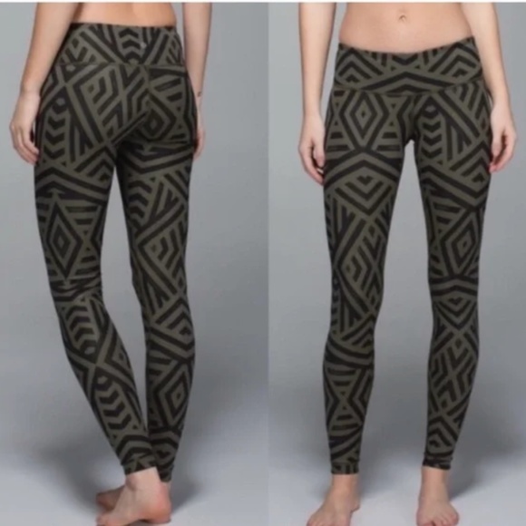 Lululemon Wunder Under Leggings Luxtreme Chevron Shuffle Fatigue Green Sz 4 - Picture 1 of 14